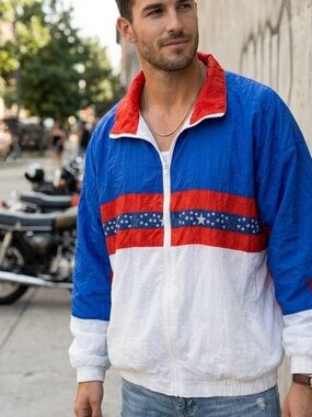 Vintage 90s Active Exposure USA Olympics Style Windbreaker Jacket 2X Patriotic